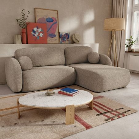 Canapé d'angle droit convertible CARLOTTA 4 places tissu bouclette taupe