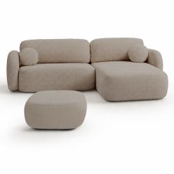 Canapé d'angle droit convertible CARLOTTA 4 places tissu bouclette taupe