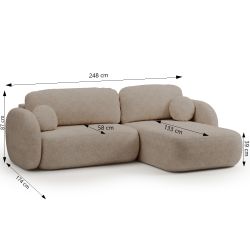 Canapé d'angle droit convertible CARLOTTA 4 places tissu bouclette taupe