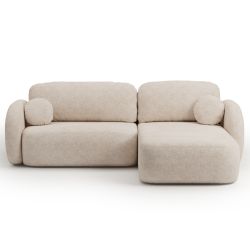 Canapé d'angle droit convertible CARLOTTA 4 places tissu bouclette grège
