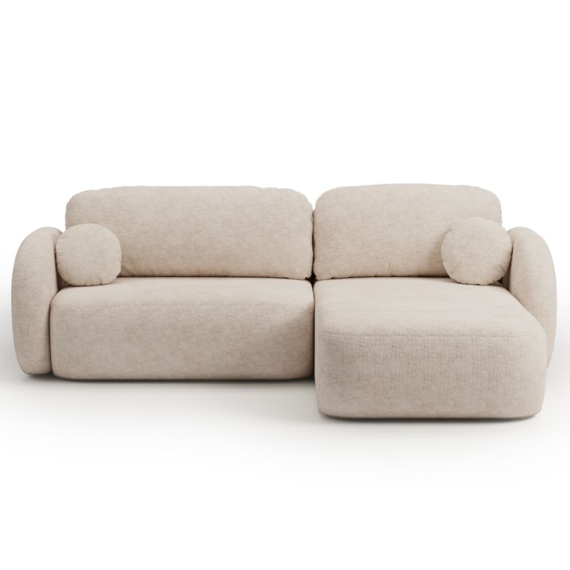 Canapé d'angle droit convertible CARLOTTA 4 places tissu bouclette grège