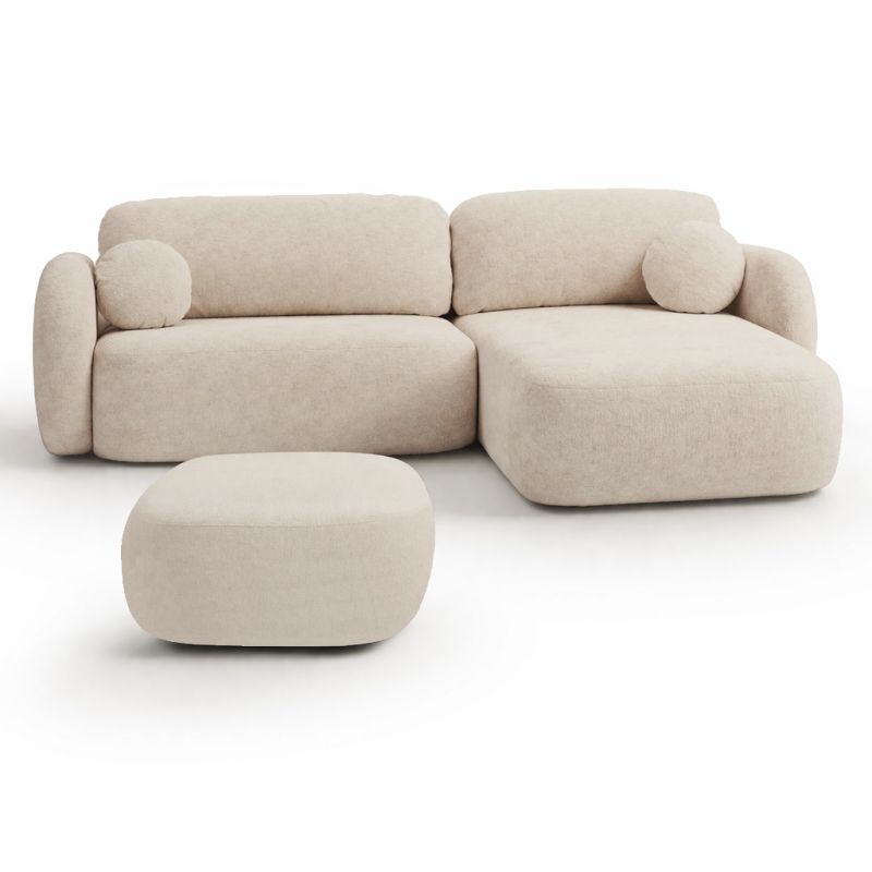 Canapé d'angle droit convertible CARLOTTA 4 places tissu bouclette grège