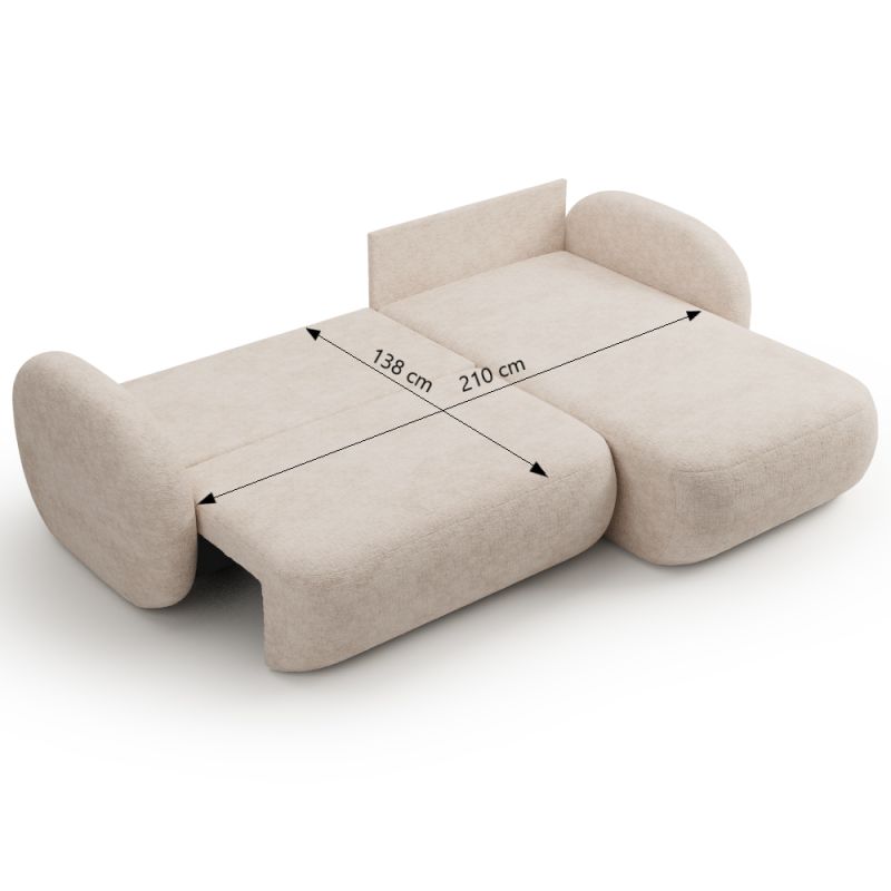 Canapé d'angle droit convertible CARLOTTA 4 places tissu bouclette grège