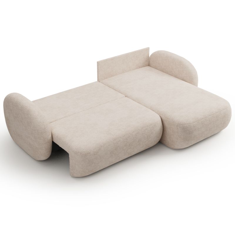 Canapé d'angle droit convertible CARLOTTA 4 places tissu bouclette grège