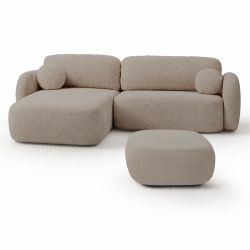 Canapé d'angle gauche convertible CARLOTTA 4 places tissu bouclette taupe