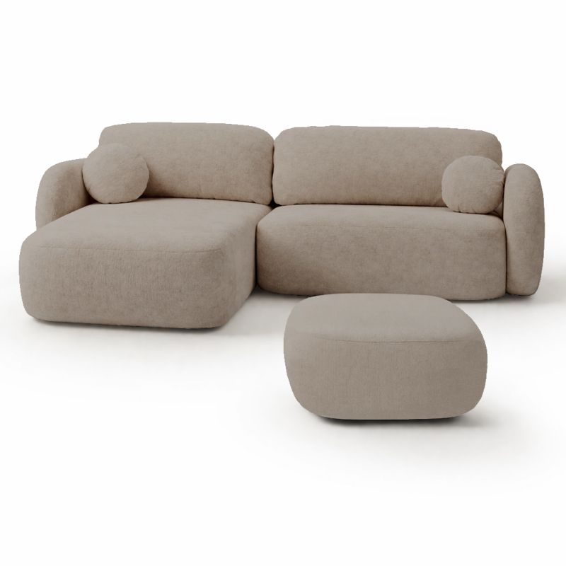 Canapé d'angle gauche convertible CARLOTTA 4 places tissu bouclette taupe