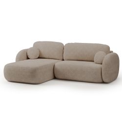 Canapé d'angle gauche convertible CARLOTTA 4 places tissu bouclette taupe