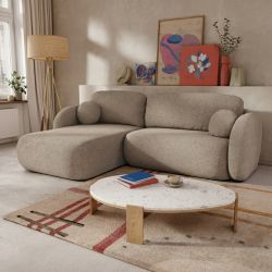 Canapé d'angle gauche convertible CARLOTTA 4 places tissu bouclette taupe