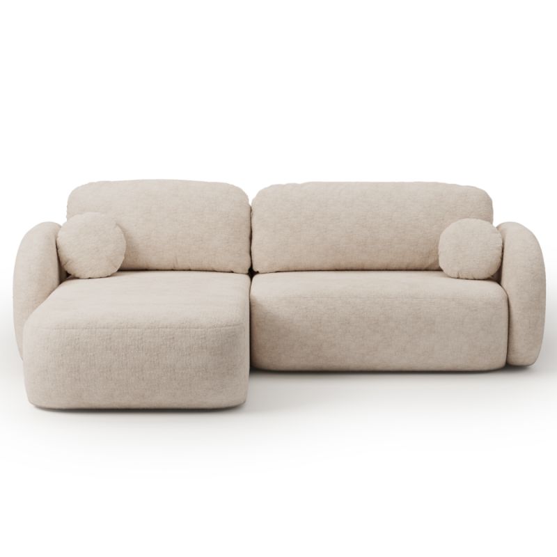 Canapé d'angle gauche convertible CARLOTTA 4 places tissu bouclette grège