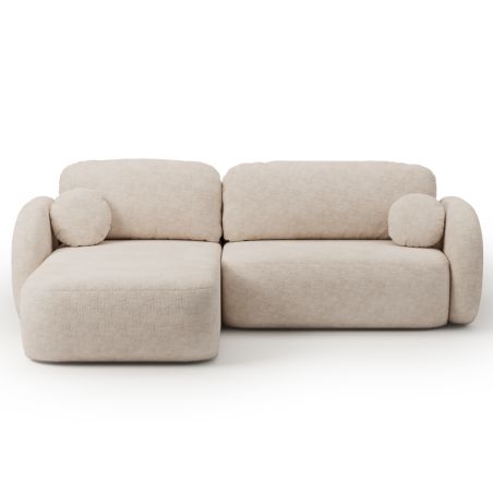 Canapé d'angle gauche convertible CARLOTTA 4 places tissu bouclette grège