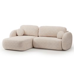 Canapé d'angle gauche convertible CARLOTTA 4 places tissu bouclette grège