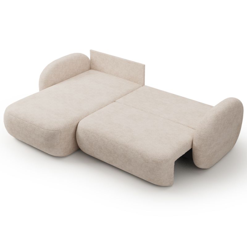 Canapé d'angle gauche convertible CARLOTTA 4 places tissu bouclette grège