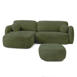 Pouf CARLOTTA tissu chenille vert kaki