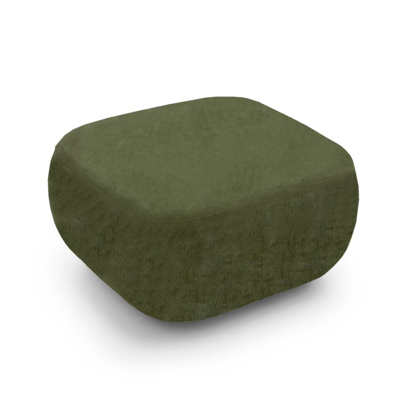 Pouf CARLOTTA tissu chenille vert kaki