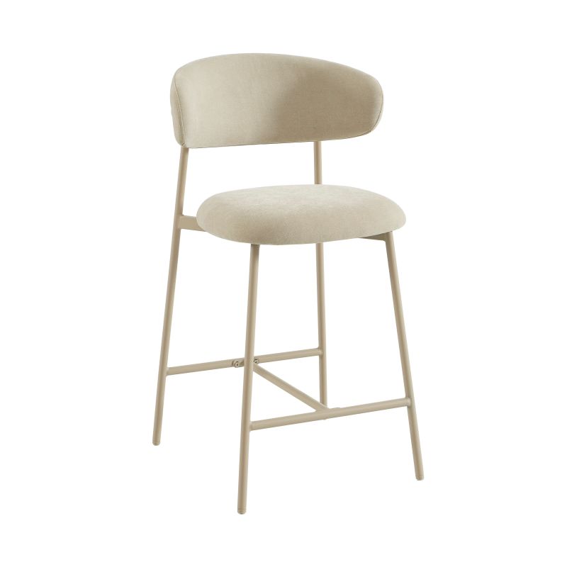 Lot de 2 tabourets GALLY tissu beige et pied métal beige