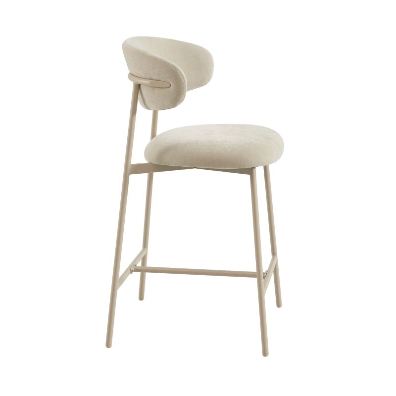 Lot de 2 tabourets GALLY tissu beige et pied métal beige
