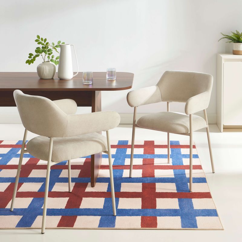 Lot de 2 fauteuils repas IVAN tissu beige glacé pieds métal beige