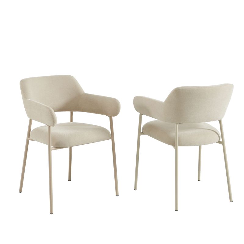 Lot de 2 fauteuils repas IVAN tissu beige glacé pieds métal beige