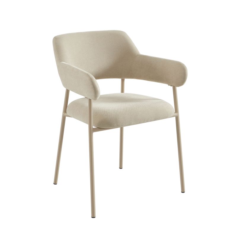Lot de 2 fauteuils repas IVAN tissu beige glacé pieds métal beige