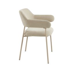 Lot de 2 fauteuils repas IVAN tissu beige glacé pieds métal beige