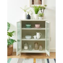 Buffet PANTONE beige sable portes en verre cannelé 75cm