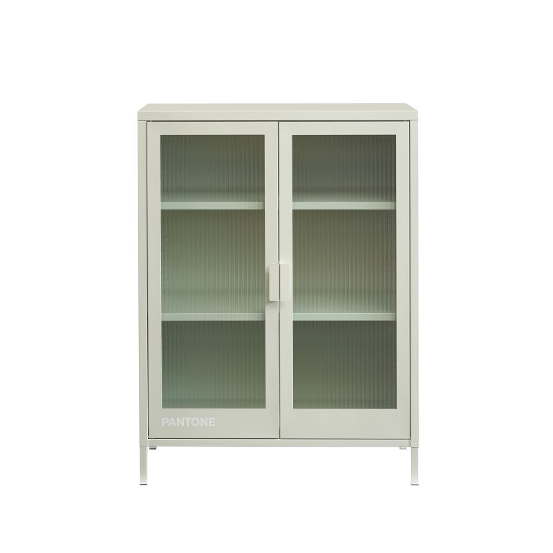 Buffet PANTONE beige sable portes en verre cannelé 75cm