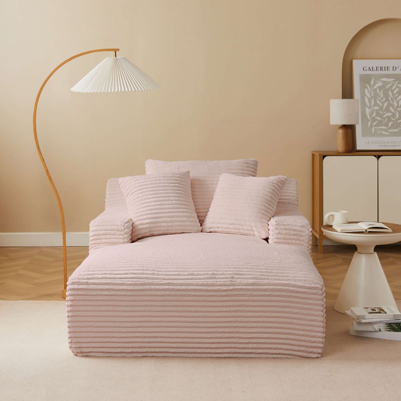 Canapé droit profond fixe et compressé KENEDY 1 place velours côtelé rose