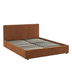 Lit coffre VANIA en tissu marron 160 x 200 cm sommier inclus