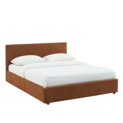 Lit coffre VANIA en tissu marron 160 x 200 cm sommier inclus