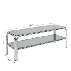 Meuble TV MAGGY verre trempé noir structure en chrome