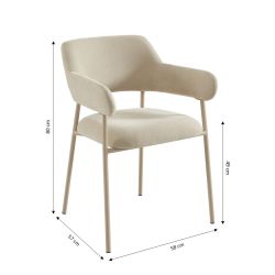 Lot de 2 fauteuils repas IVAN tissu beige glacé pieds métal beige