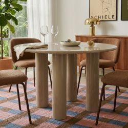 Table de séjour ronde NORI laquée brillante beige 120cm