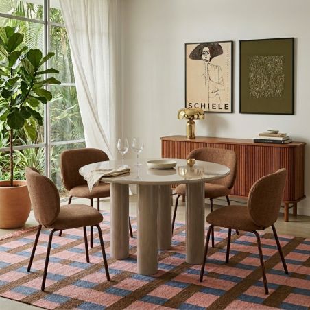 Table de séjour ronde NORI laquée brillante beige 120cm