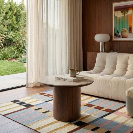 Table basse LOFA placage noyer et plateau céramique effet travertin 60cm