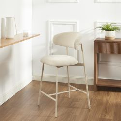 Lot de 2 tabourets GALLY tissu beige et pied métal beige