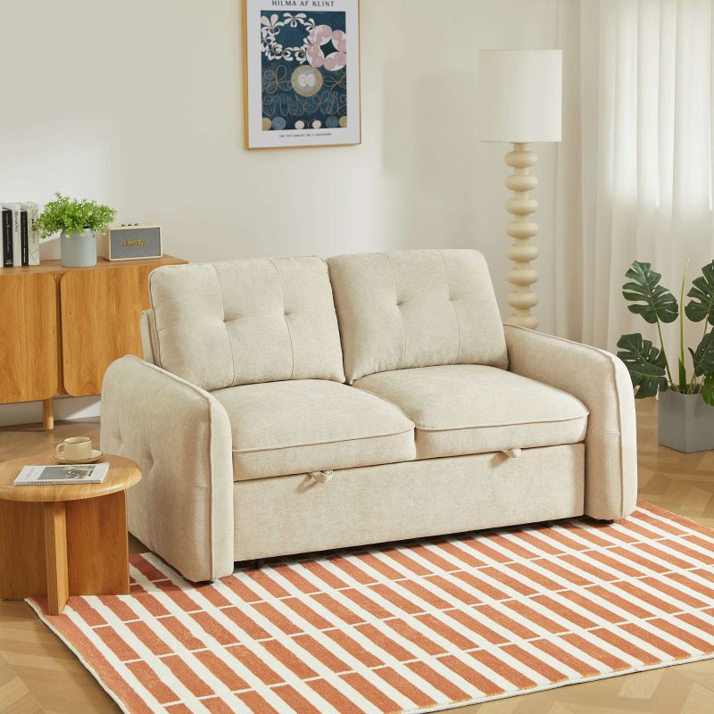Canapé droit IMPA convertible tissu beige 2 places