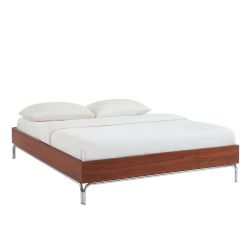 Lit MAGGY 140x190 placage noyer et pieds métal chromé sommier inclus