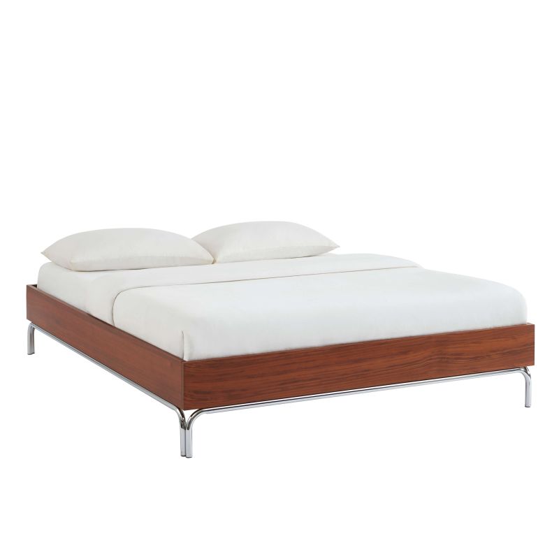 Lit MAGGY 140x190 placage noyer et pieds métal chromé sommier inclus