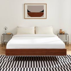 Lit MAGGY 140x190 placage noyer et pieds métal chromé sommier inclus