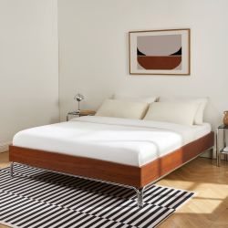 Lit MAGGY 140x190 placage noyer et pieds métal chromé sommier inclus