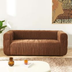 Canapé MARNI 3 places velours plissé épais marron