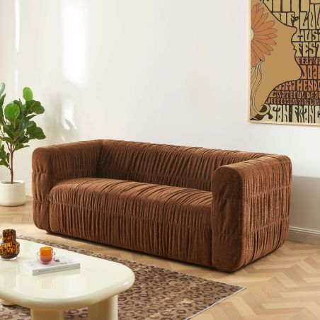 Canapé MARNI 3 places velours plissé épais marron