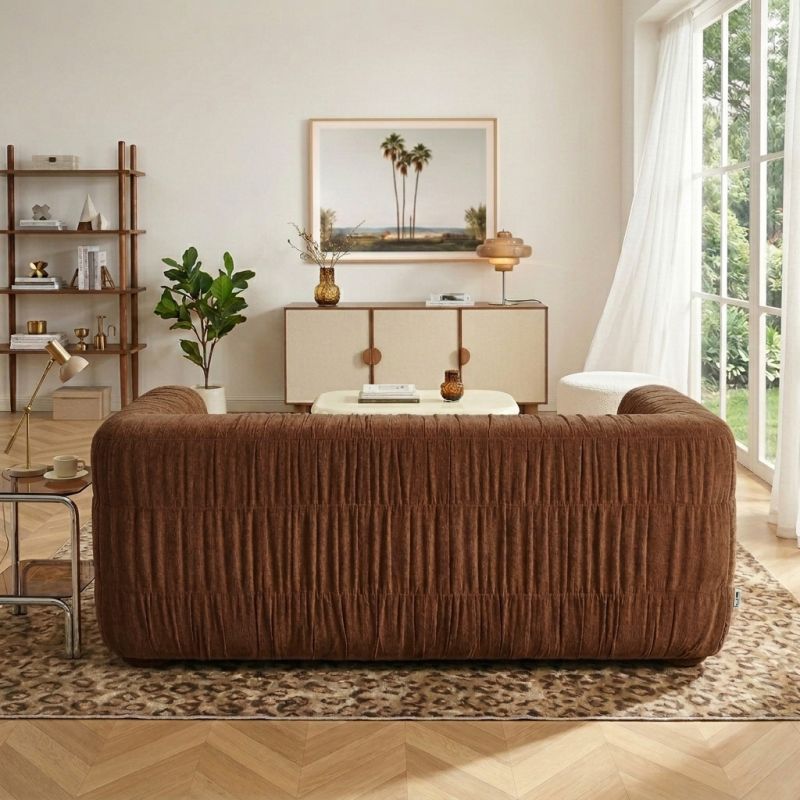 Canapé MARNI 3 places velours plissé épais marron