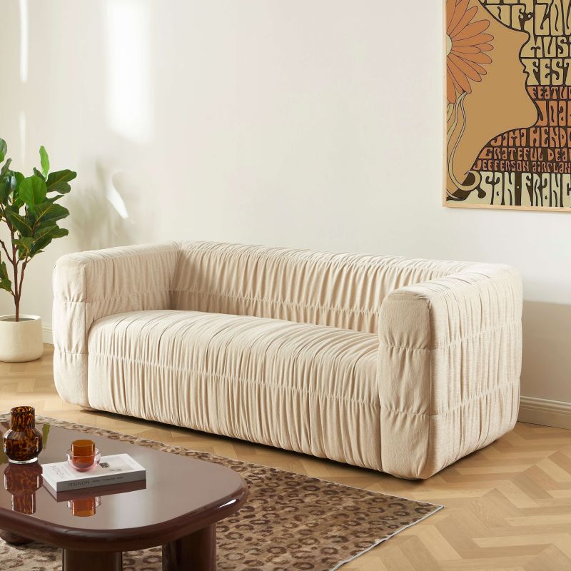 Canapé MARNI 3 places velours plissé épais beige