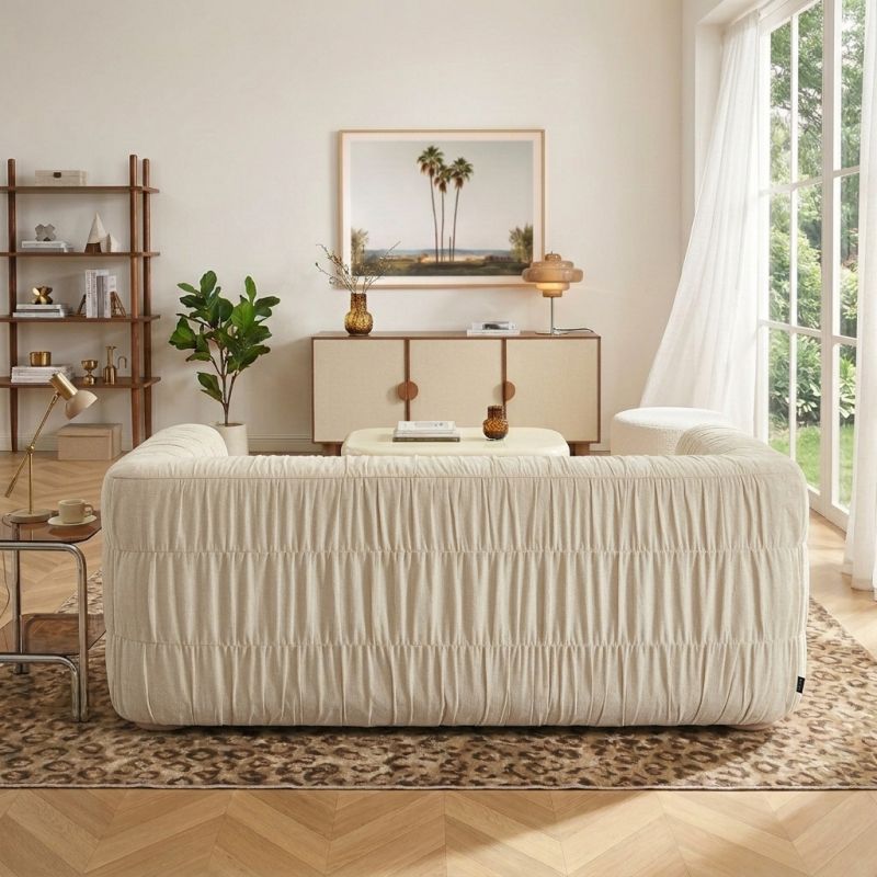 Canapé MARNI 3 places velours plissé épais beige