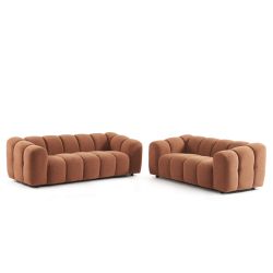 Canapé SUNNY 2 places tissu tweed terracotta