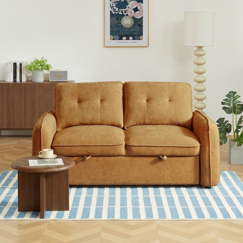 Canapé droit convertible IMPA 2 places tissu chenille orange