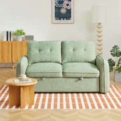 Canapé droit convertible IMPA 2 places tissu chenille vert