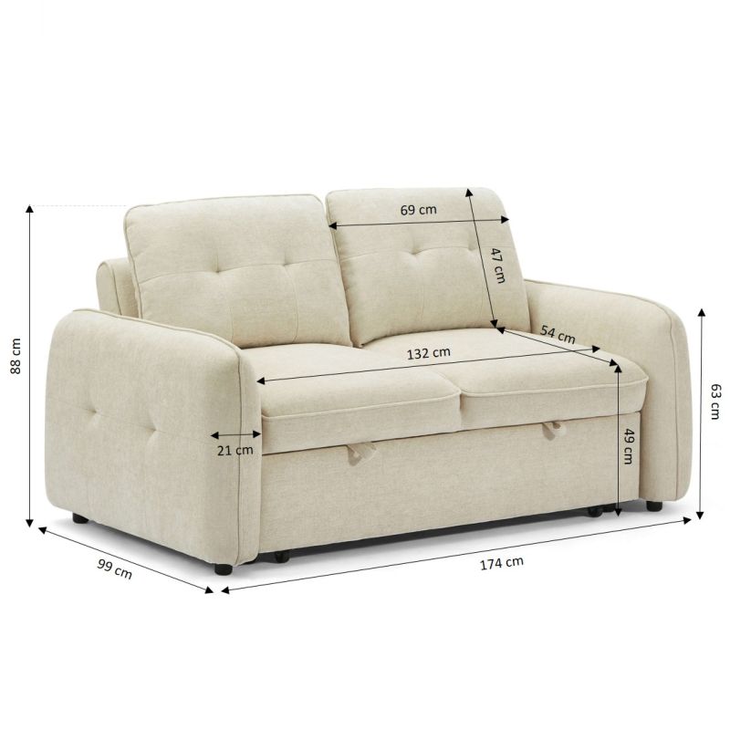 Canapé droit convertible IMPA 2 places tissu chenille beige