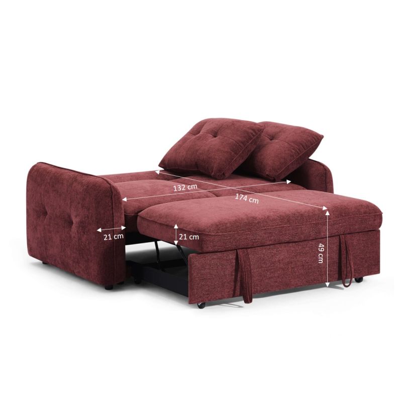 Canapé droit convertible IMPA 2 places tissu chenille rouge